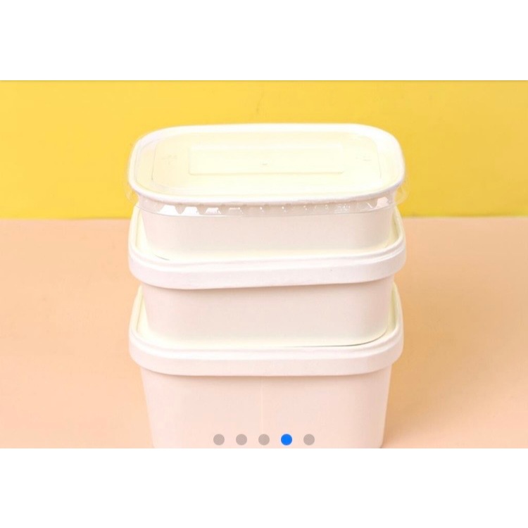 กล่องข้าวกระดาษสีขาว วงรี ฝาพลาสติกใส/ ฝากระดาษ (แพ็ค 10ใบ)