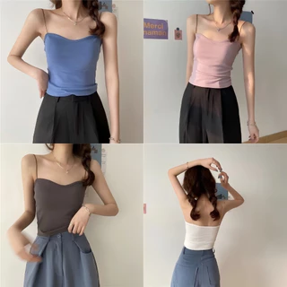 เสื้อสายเดี่ยว เสื้อครอป ซับในทรงเกาะอก มีฟองน้ำ ไร้ขอบไร้โครง ใส่ได้32-38 ครอปกล้าม#16