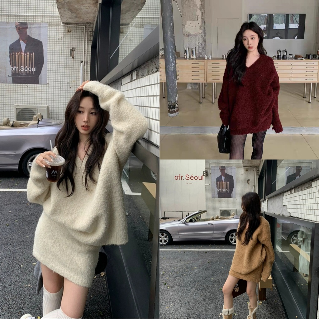พร้อมส่ง 3สี ชุดเซ็ต2ชิ้น เสื้อสเวตเตอร์ไหมพรม กับกระโปรงสั้น ผ้าหนานุ่ม (S233)