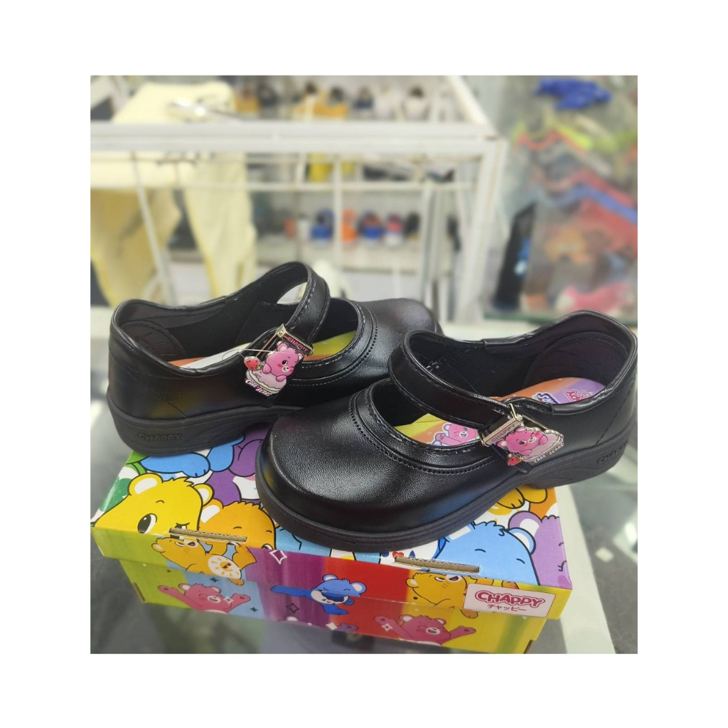 รองเท้านักเรียนหญิง Chappy รองเท้าอนุบาล สีดำ รุ่น CB5 Carebear เทปแม่เหล็กหนีป ลายหมีแคร์แบร์🐻‍❄️ ร