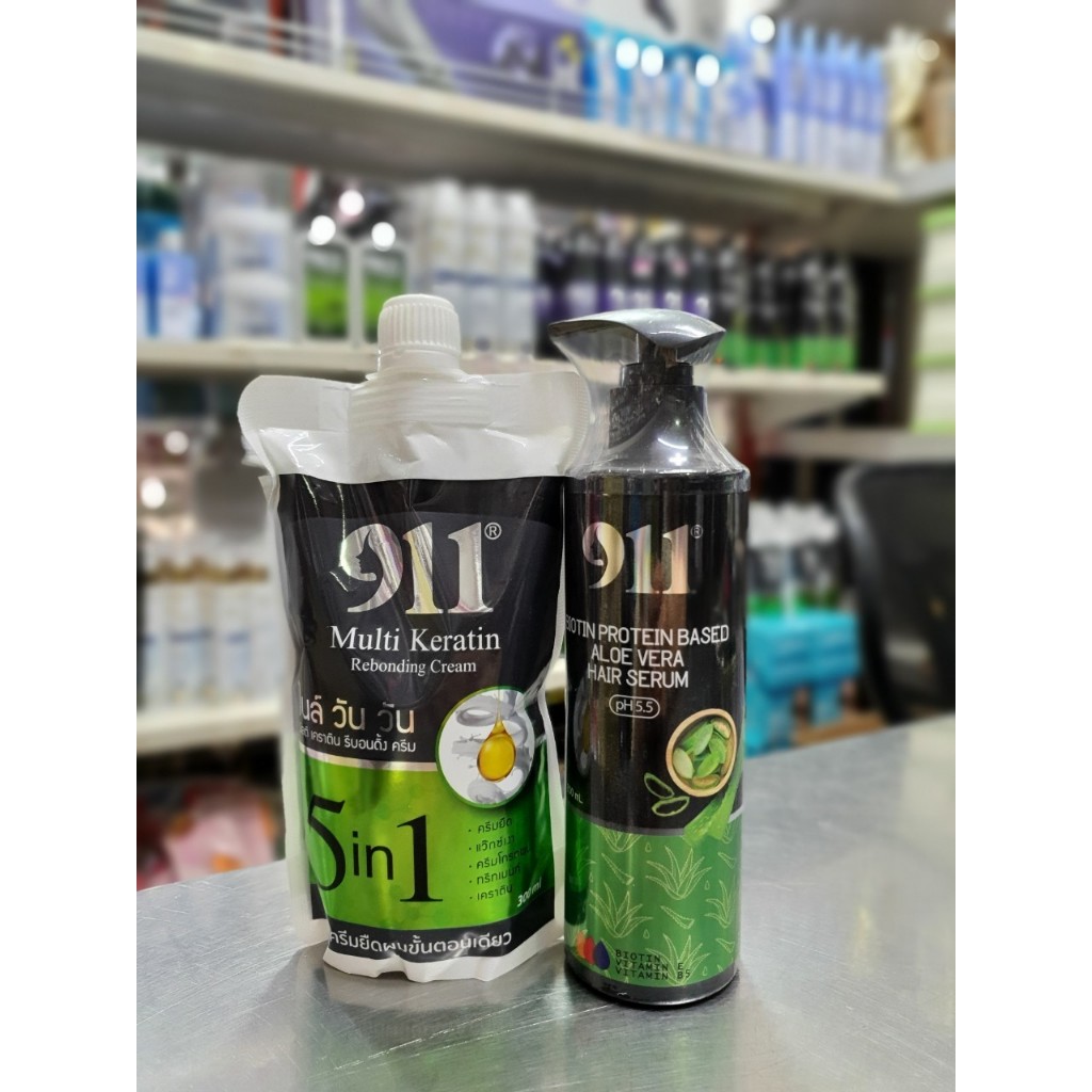 เซ็ทครีมยืดตรง ครีมผมขั้นตอนเดียว911 + เซรั่มบำรุงผม สำหรับทุกสภาพเส้นผม ครีมยืดผมถาวร เคราติน