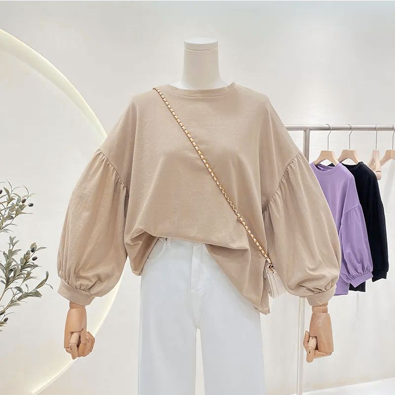 เสื้อแขนยาวผู้หญิงไซส์ใหญ่ สีพื้น oversize เสื้อผ้าสาวอวบมินิมอลน่ารักๆ เสื้อยืดโอเวอร์ไซส์เกาหลี กําลังฮิตแฟชั่นมาใหม่