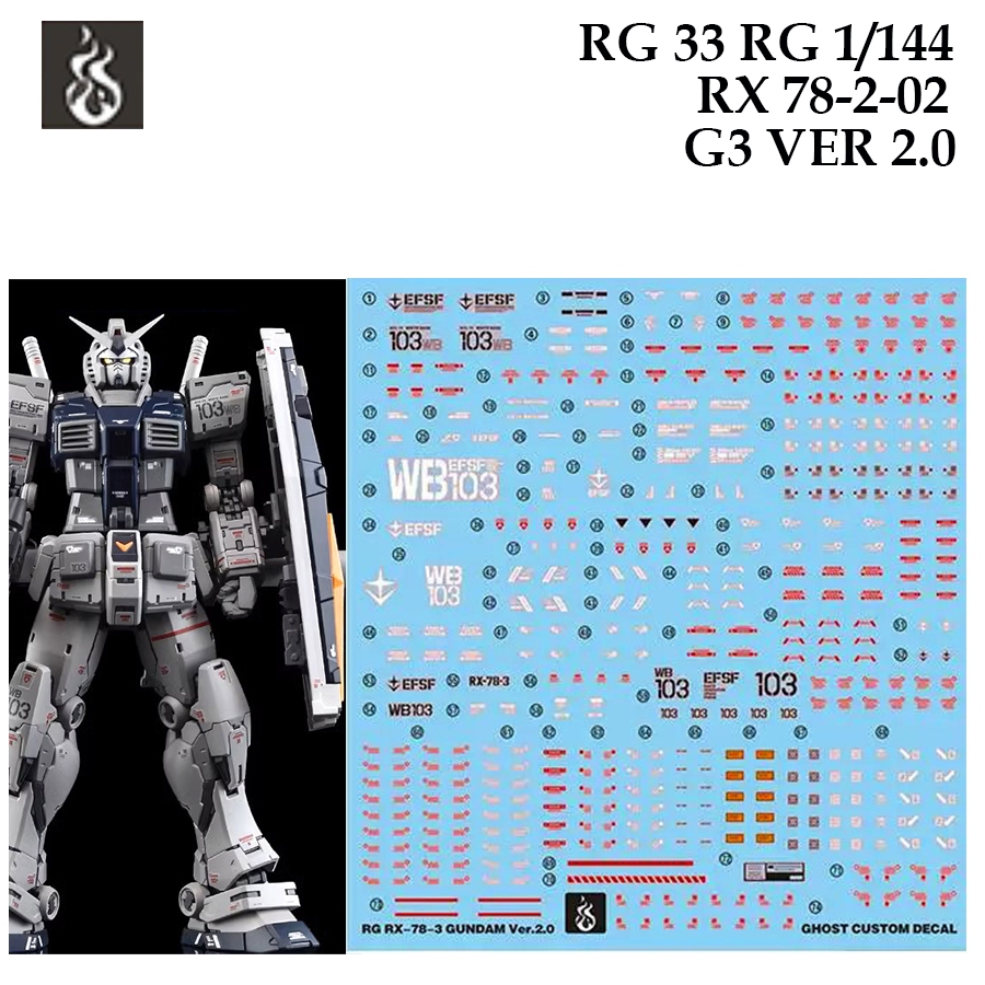 [COPY GHOST] RG33 RG 1/144 RX 78 2.0 G3 VER 2.0 GUNDAM WATER SLIDE DECAL