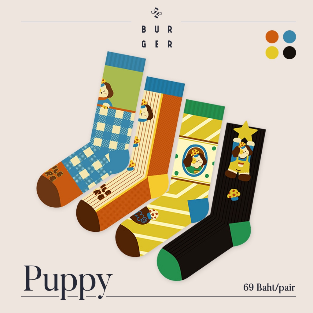 Puppy ถุงเท้าแฟชั่นครึ่งแข้ง ลายน้อนหมาสุดคิ้วท์ น่ารัก เกาหลี 4 สไตล์ ราคาถูก คุณภาพพรีเมี่ยม