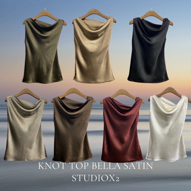 พร้อมส่ง📍9911,9921🇰🇷 New Arrival 🇰🇷 STUDIOX2 (SMLXLXXL 490฿)เสื้อซาติน คอปาด แขนกุด ทรงพอดีตัว เนื้อ