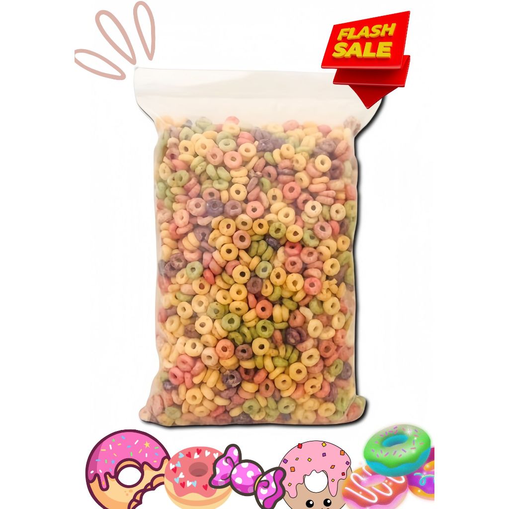 ซีเรียลฟรุตลูป(Fruit loops)รสหวานขนาด 1กิโลกรัม สำหรับทำอาหารหรือท้อปปิ้งต่างๆ เช่น เครป ไอศครีม