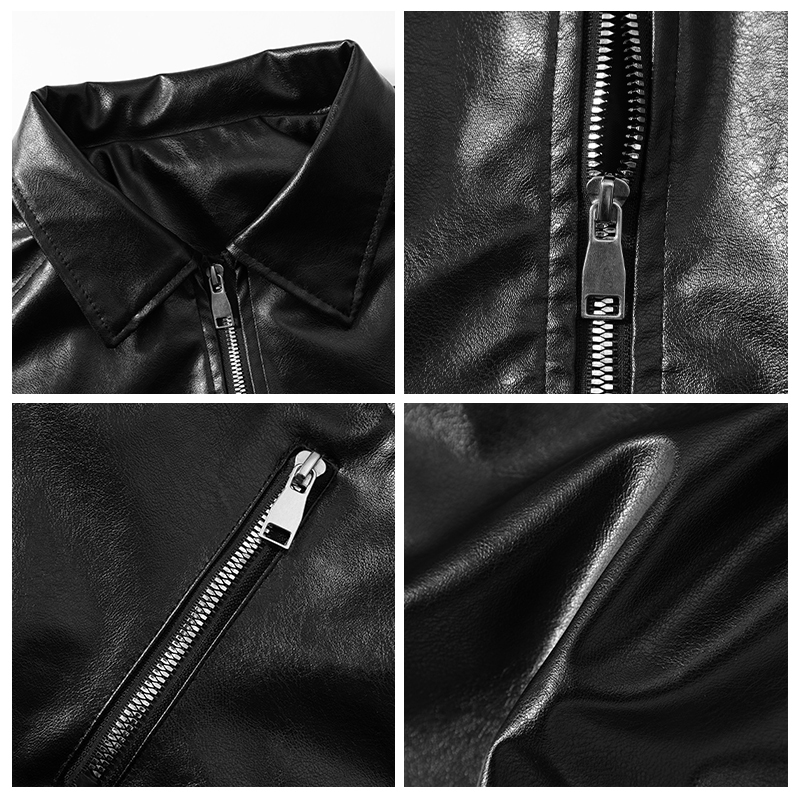 🔥COD🚚ผู้ชายคลาสสิกเรียบง่ายหนังยืนปกเสื้อหนังสีดำแจ็คเก็ตนักบิน แขนยาว อเนกประสงค์ คุณภาพสูง แฟชั่นสําหรับผู้ชาย 8818 - รูปที่ 3
