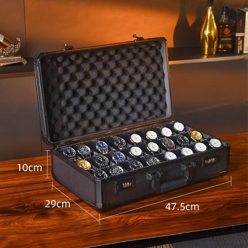 กล่องนาฬิกา 24 เรือน อลูมิเนียม+หมอนฟองน้ำ กล่องใส่นาฬิกา Watch Box กล่องของขวัญ กล่องรหัสผ่าน