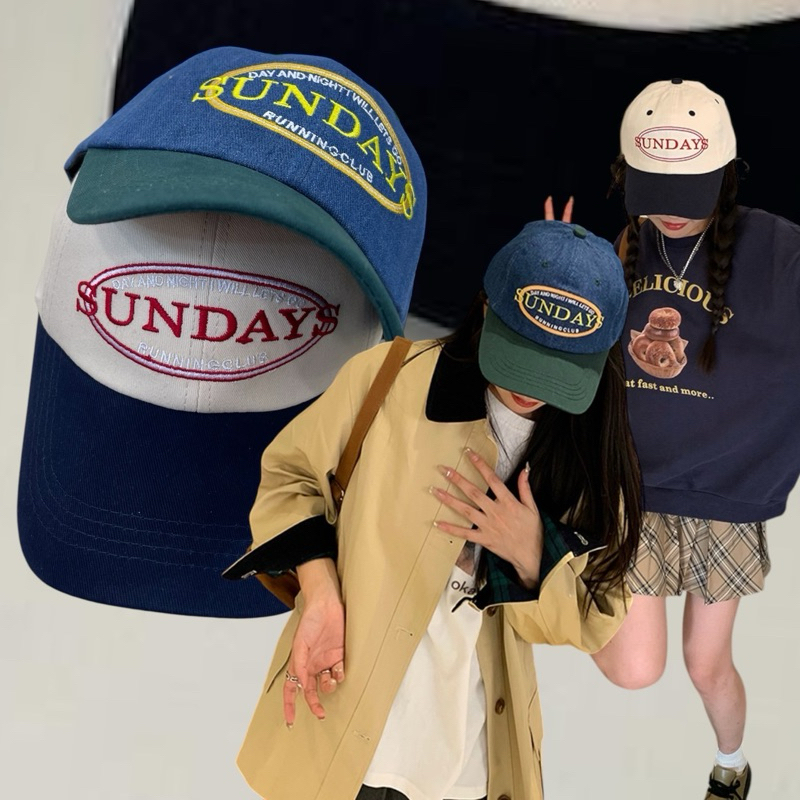sunday 2 tone cap. หมวกสี 2 tone สีตัดกันลงตัว แต่งปัก sunday ที่หมวก งานสวยมา