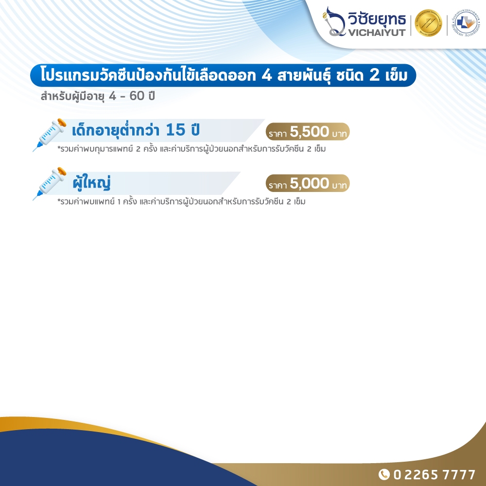 [E-Coupon] รพ.วิชัยยุทธ - โปรแกรมวัคซีนไข้เลือดออก ชนิด 2 เข็ม