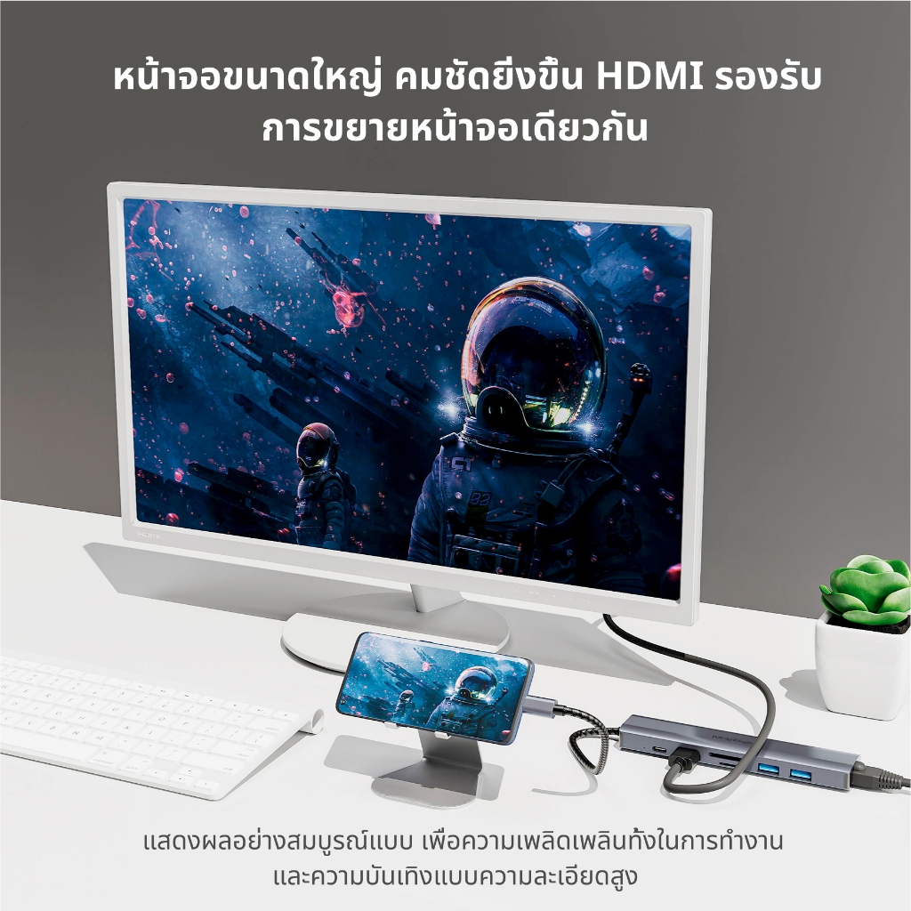Idigital Type C HUB Adapter, ฮับ USB C, USB 3.0, HDMI 4K, 1000Mbps RJ45, PD100W, SD TF, สำหรับแล็ปท็อป, Macbook