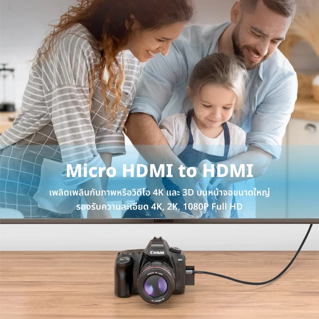 Idigital สาย Micro HDMI to HDMI Cable, 4K 60Hz, 2K 144Hz, 1080p 240Hz, 1m-3m, สำหรับกล้อง, GoPro, DV, ส่งจากกรุงเทพฯ thumbnail 9