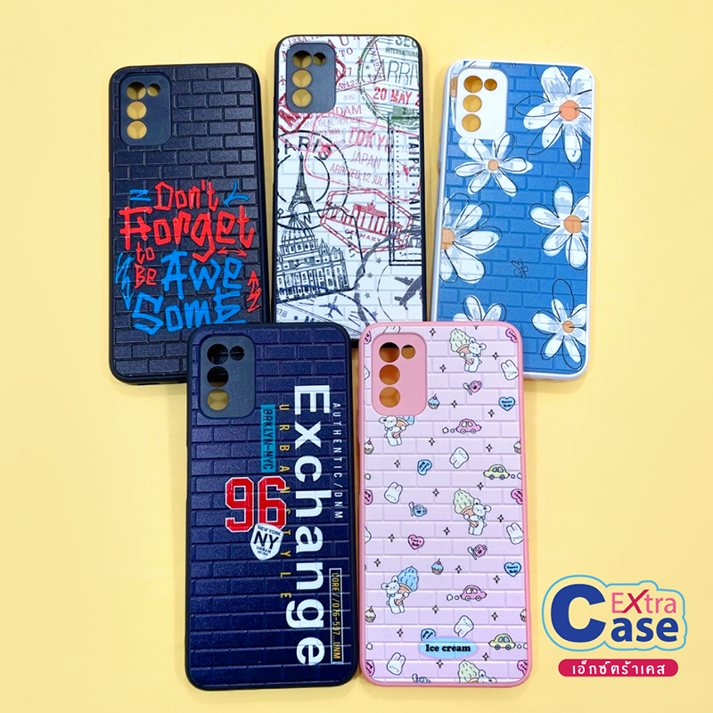 รุ่นซัมซุง  A05s A06 A12 S24FE เคสขอบดำกันเลนส์กล้อง พื้นลายอิฐ พิมพ์ลายการ์ตูนลายเท่