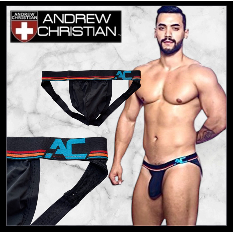 กางเกงในชาย แอนดรู สีดำขอบ ฟ้าส้ม Jockstrap size XS,S,M,XL
