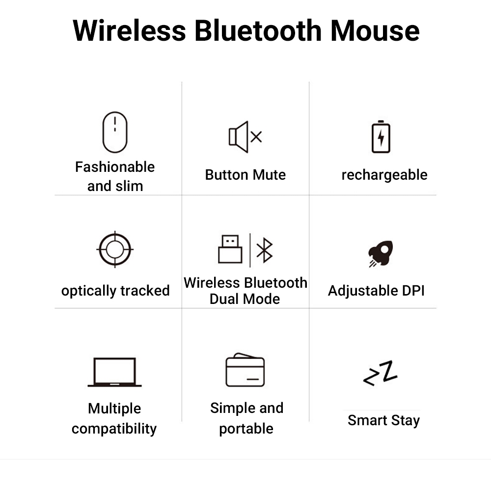 เมาส์บลูทูธไร้สาย เมาส์โน้ตบุ๊กแบบบางเงียบพร้อมไฟ LED โหมดคู่ พกพาได้ (BT5.1 + ตัวรับ USB) เมาส์คอมพิวเตอร์โหมดคู่