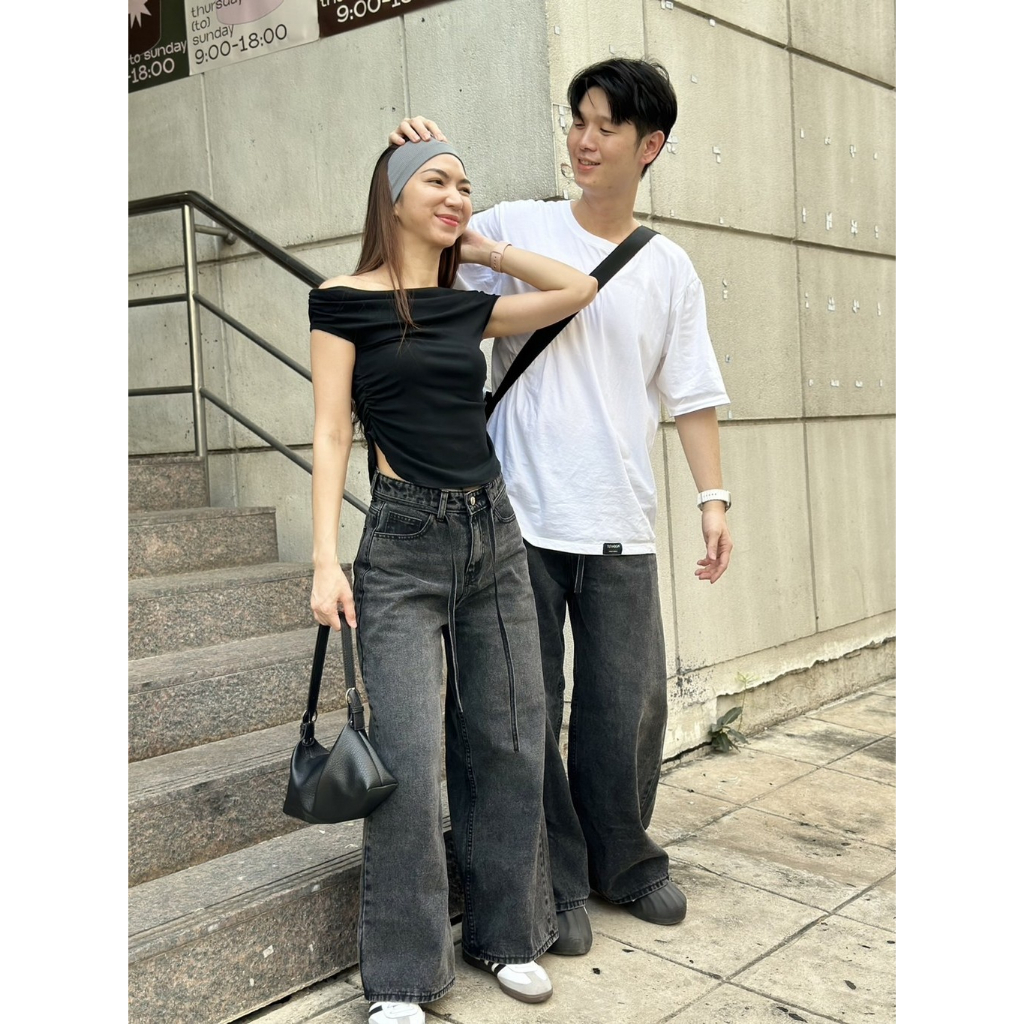 กางเกงยีนส์ Baggy ยีนส์ขายาว ผ้าหนา14Oz ทรงกระบอกใหญ่ ปลายขากว้าง ทำเฟดช่วงหน้าขา SirinBrand