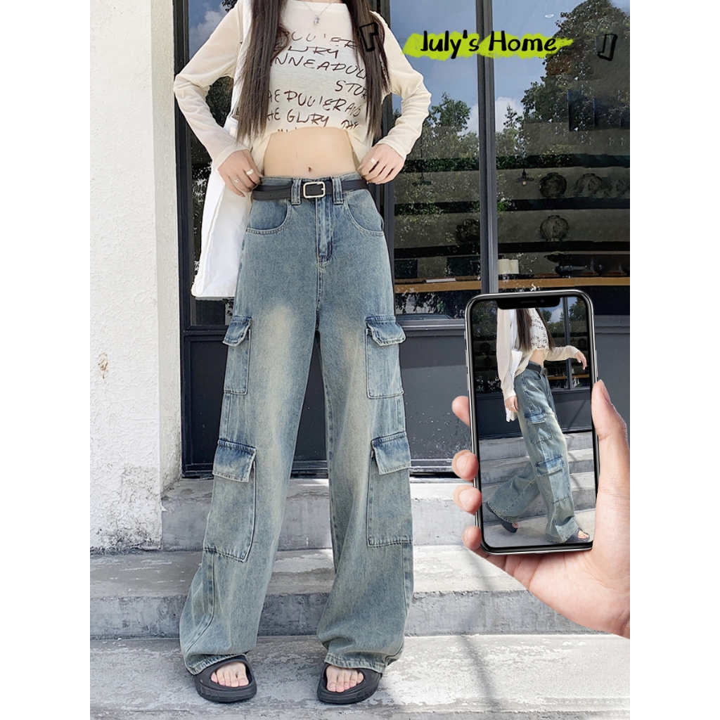 กางเกงยีนส์ผู้หญิง XS-XL กางเกงขายาว กระเป๋าตรง 4ใบ ดีไซส์พิเศษ #J149