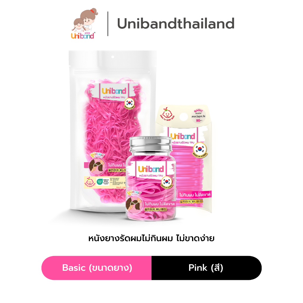 Uniband หนังยางรัดผม ไม่กินผม ไม่ดีดขาดง่าย TPU Basic Size : Pink