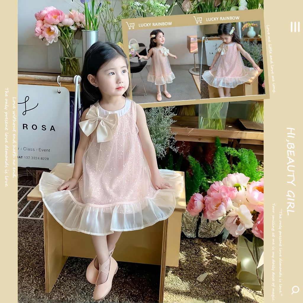 1-11ปี ชุดเดรสเด ็ กผู ้ หญิง ชุดเดรสแขนกุด สไตล์เกาหลี แฟชั่นฤดูร้อน