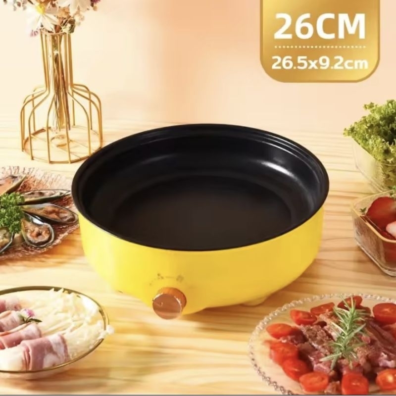 กระทะไฟฟ้าอเนกประสงค์ 26CM ลายเป็ด 600W กระทะไฟฟ้า พร้อมเคลือบสารกันติด ทอด ย่าง Grill cooking electric pan