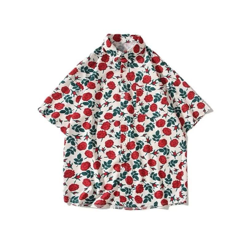 เสื้อเชิ้ตฮาวายแขนสั้นลายดอกกุหลาบ สไตล์เกาหลี thumbnail 3
