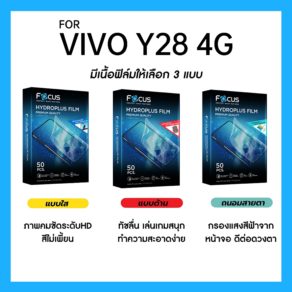 ฟิล์มไฮโดรพลัส Focus สำหรับ VIVO Y28 4G เต็มจอ มีอุปกรณ์ติดฟิล์มให้