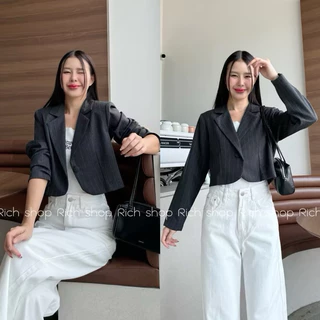 New‼️เสื้อสูทผู้หญิง Blazer crop สูทครอป งาน Premium กระดุมหน้า แต่งกระเป๋าแปะ เนื้อผ้าลายทวิต (มีฟองน้ำเสริมบ่า)