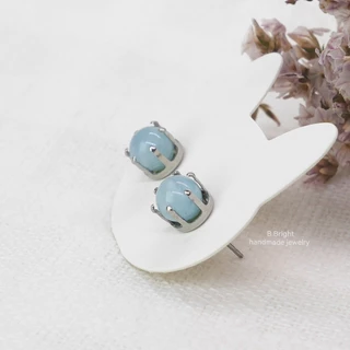 มีส่งด่วน💥ต่างหูหินอความารีน Aquamarine 6-6.8 มม. อะไหล่สแตนเลส หินแท้ 100% งานทำมือ พร้อมส่งค่ะ
