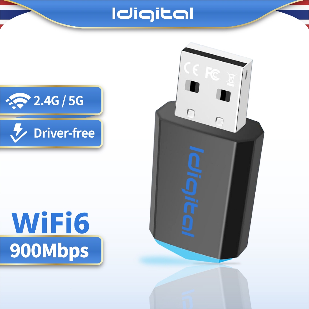 Idigital WiFi6 USB Wireless Adapter 900Mbps ตัวรับสัญญาณ WiFi, Dual Band 2.4G / 5GHz, สําหรับ PC แล็ปท็อป, ส่งจาก กทม