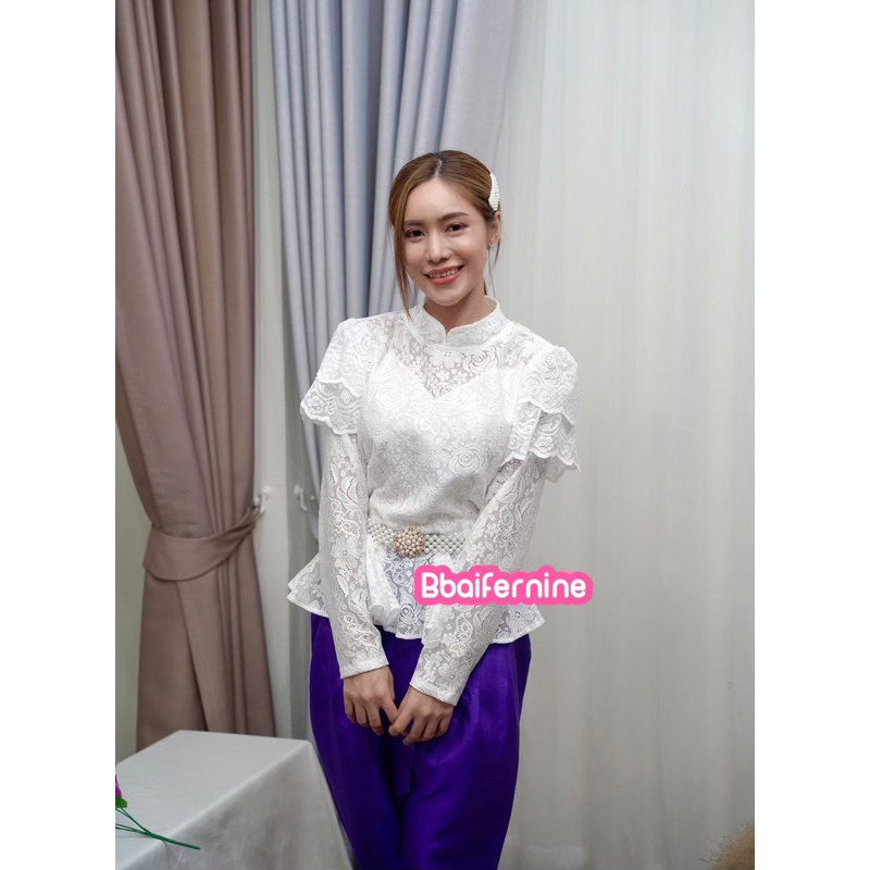 เสื้อลูกไม้แขนยาว สีขาว size S/M/L/XL/2XL/3XL (สินค้าพร้อมส่ง)