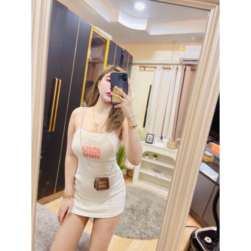 Phapassz - มินิเดรส สายเดี่ยวน้องมิว น่ารักสุดๆ กระเป๋าพร้อม ผ้าร่องไหมพรมนิ่มๆ Nantana