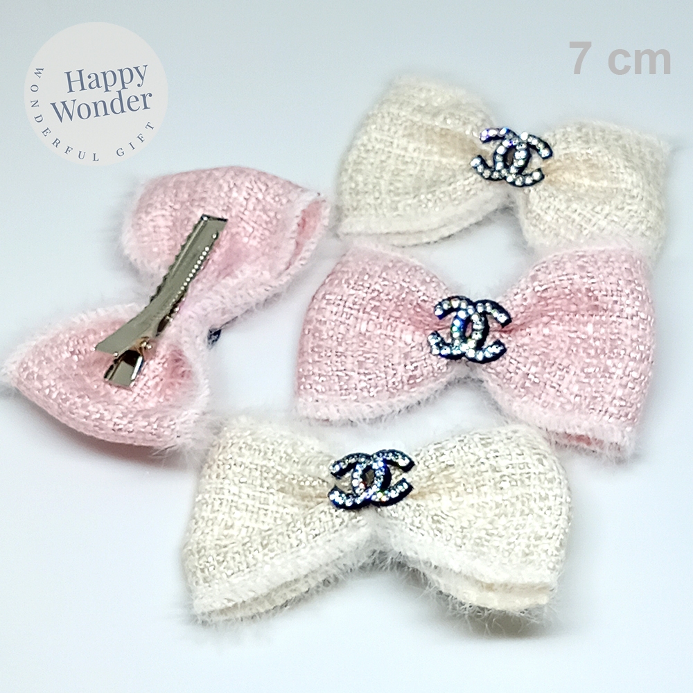 โบว์ติดผม ลูกไม้ขาวน่ารัก ลายสก๊อต ออกงานสวย แบบหนีบ 2 ชิ้้นต่อเซต