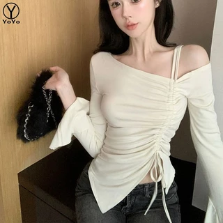 YOYO เสื้อยืดแขนยาว เสื้อผ้าแฟชั่นสไตล์เกาหลี แบบเรียบๆทันสมัย ใส่อุ่นกันหนาว รุ่น2825