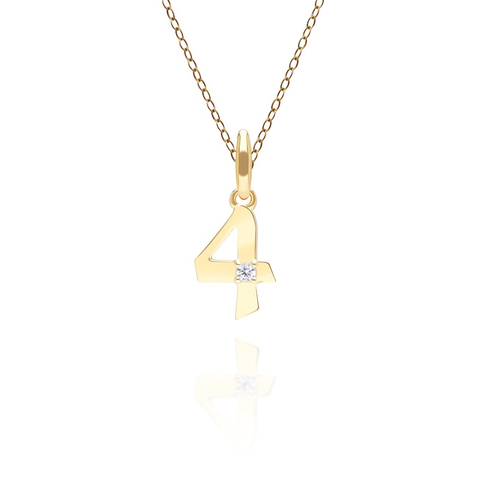 Gemondo จี้ทองคำ 9K ประดับเพชร เลขนำโชคหมายเลข 4 (ไม่รวมสร้อย) Lucky Symbol