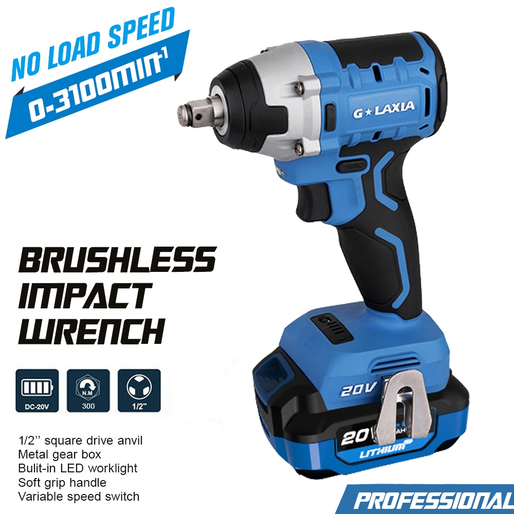 บล็อกกระแทกไร้สาย GALAXIA Hot selling Lithium 20V/18V Brushless 300N.m impact wrench