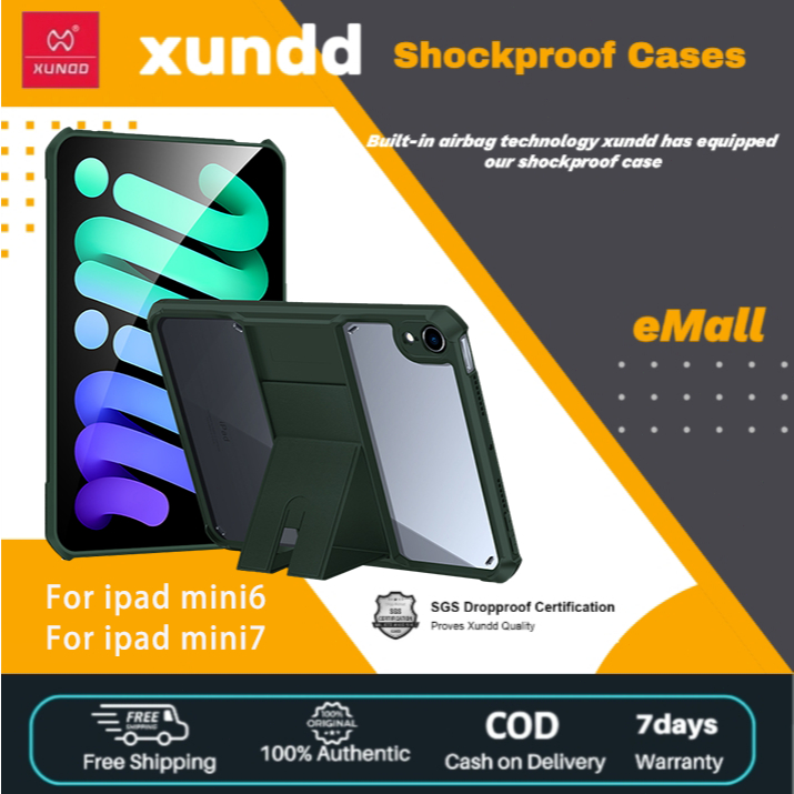 Xundd ใช้สำหรับ Ipad mini 6 Case Ipad mini 7 เคสป้องกันการกันกระแทก ป้องกันรอยขีดข่วน มีขาตั้ง วัสดุTPU+ฝาหลังอะคริลิคใส