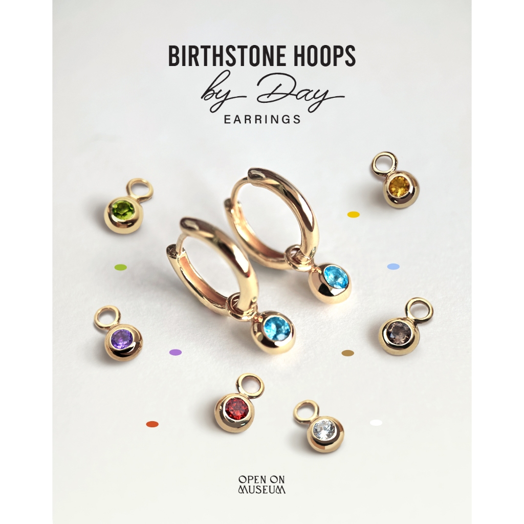 [Open on Museum] Birthstone Hoops By Day ต่างหูห่วงเงินแท้ พลอยประจำวันเกิด วันจันทร์-วันอาทิตย์