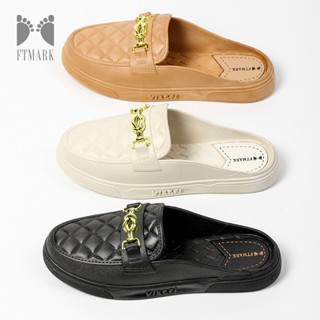 รองเท้าสวมสบาย สไตล์หรูหรา ลายตาราง พร้อมดีเทลโซ่สีทอง มีหลา…