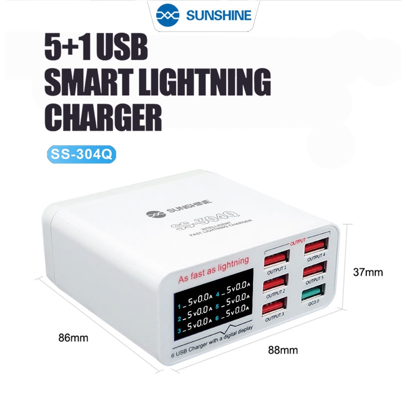 เครื่องชาร์จอัจฉริยะพร้อมระบบไร้สาย ชาร์จเร็ว SS-304Q จอแสดงผลดิจิตอลอัจฉริยะ QUICK CHARGE , Time Saver