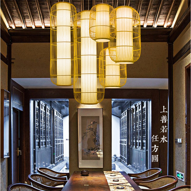 โคมไฟเพดาน โคมไฟระย้า ไม้ไผ่สาน รูปร่างดอกบัว สีธรรมชาติ สไตล์ญี่ปุ่น สำหรับตกแต่งบ้าน ร้านอาหาร โรงแรม ร้านกาแฟ - รูปที่ 5