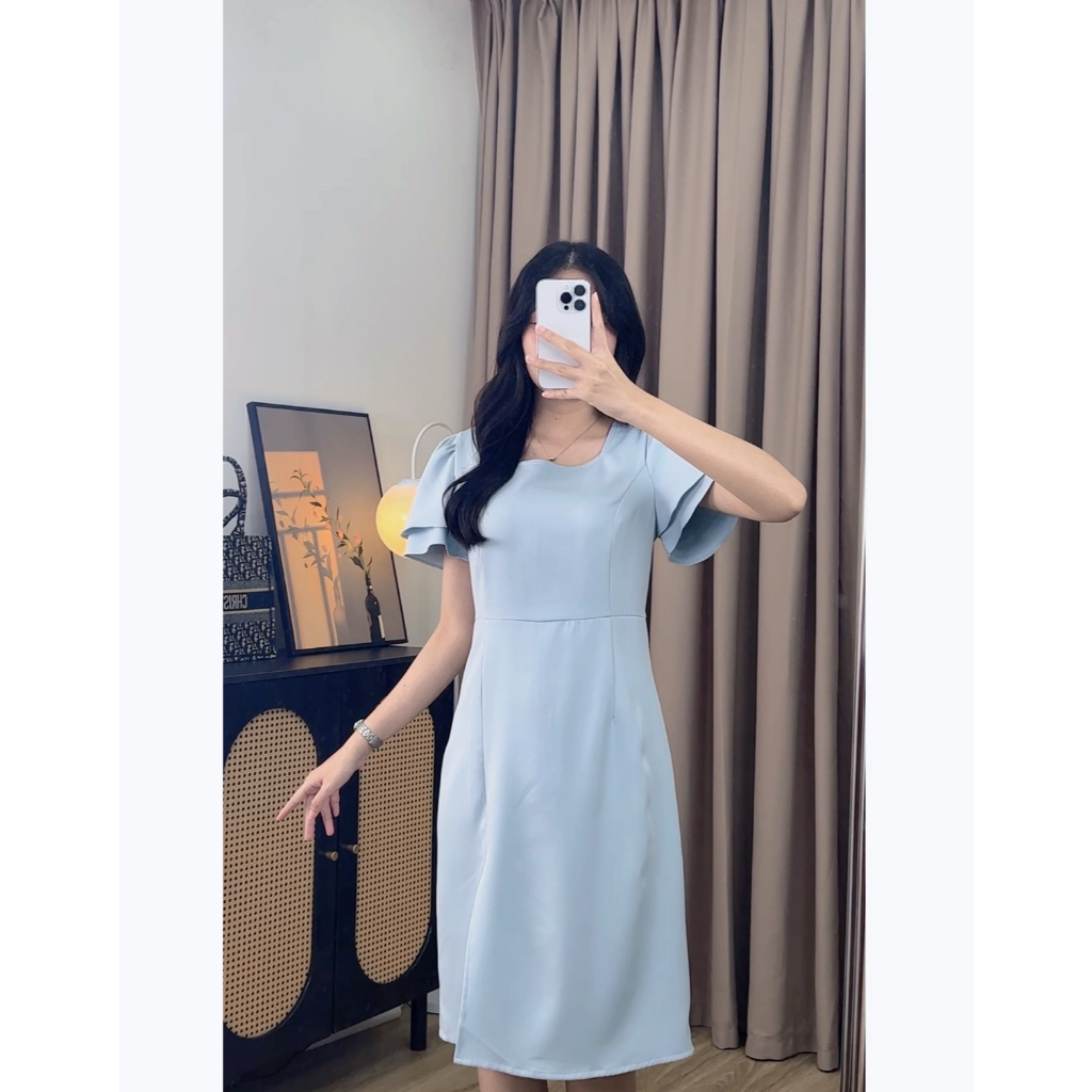 【EVIOVIO】S-4XL เดรสยาว แฟชั่น สีพื้น คอเหลี่ยม แขนเลเยอร์ เดรสทำงาน ออกงาน สำหรับสาวอวบ พลัสไซส์ - รูปที่ 2