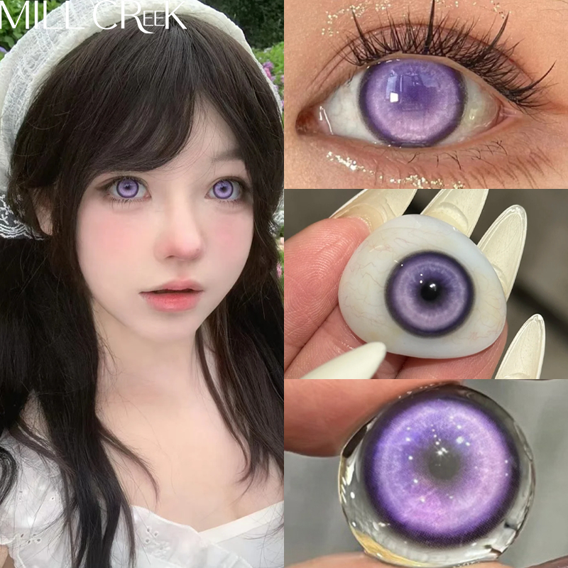COD [ Free Gift ] MILL CREEK CosPlay 2ชิ้น Big Eyes สีชมพู คอนแทคเลนส์ เกรดคอสเพลย์ฮาโลวีน สีม่วง / น้ำเงิน 14.5mm