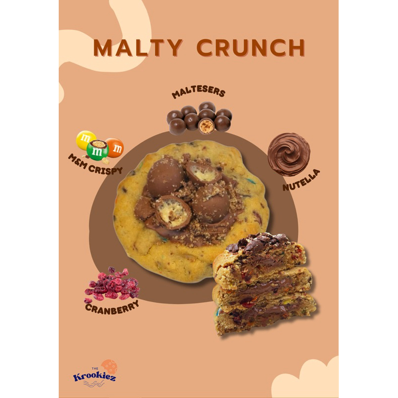 The Krookiez - Malty Crunch (Soft Premium Cookie) คุ้กกี้นิ่ม ช็อคโกแลต Malteser's, M&M Crispy, นูเทลล่า, แครนเบอร์รี่