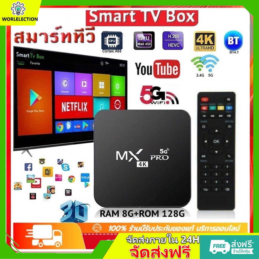 รับประกัน 1 ปี ใหม่สุด MXQ PRO Android 10 4K/HD ดิจิตอลTV BOX กล่อ กล่องแอนดรอยbox รองรับ RAM8G+ROM 128GB Wifi ดูบน