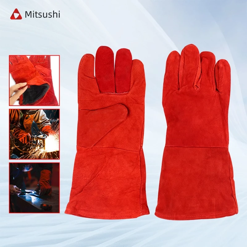 Mitsushi ถุงมือช่างเชื่อม 13.3" ถุงมือหนังงานเชื่อม แบบยาว ช่างเชื่อม งานจับเหล็ก ถุงมืองานเชื่อม