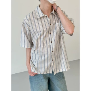 CLIFF เสื้อเชิ้ตผู้ชาย แขนสั้นลายทาง แมทช์ลุคง่าย แบบหลวม แฟชั่น