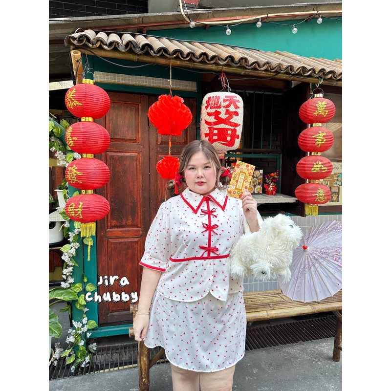 XinYi Set♥️🧧🪭ชุดเซทตรุษจีนสาวอวบซินอี๋ลายหัวใจ สาวอวบไซส์ใหญ่ (อก-50) - รูปที่ 7