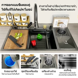 ซิงค์สแตนเลส สามขนาดใ สแตนเลส304 เคลือบนาโนเทคโนโลยีป้องกันสนิมป้องกันรอยขีดข่วนและป้องกันกา