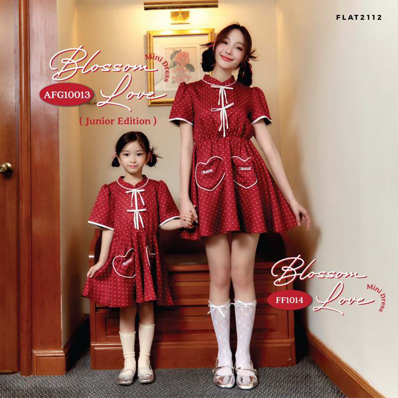 FLAT2112 AFG10013 : BLOSSOM LOVE MINI DRESS (Junior edition) ชุดเด็ก ชุดเดรสคอจีน แต่งโบว์ ชุดตรุษจี