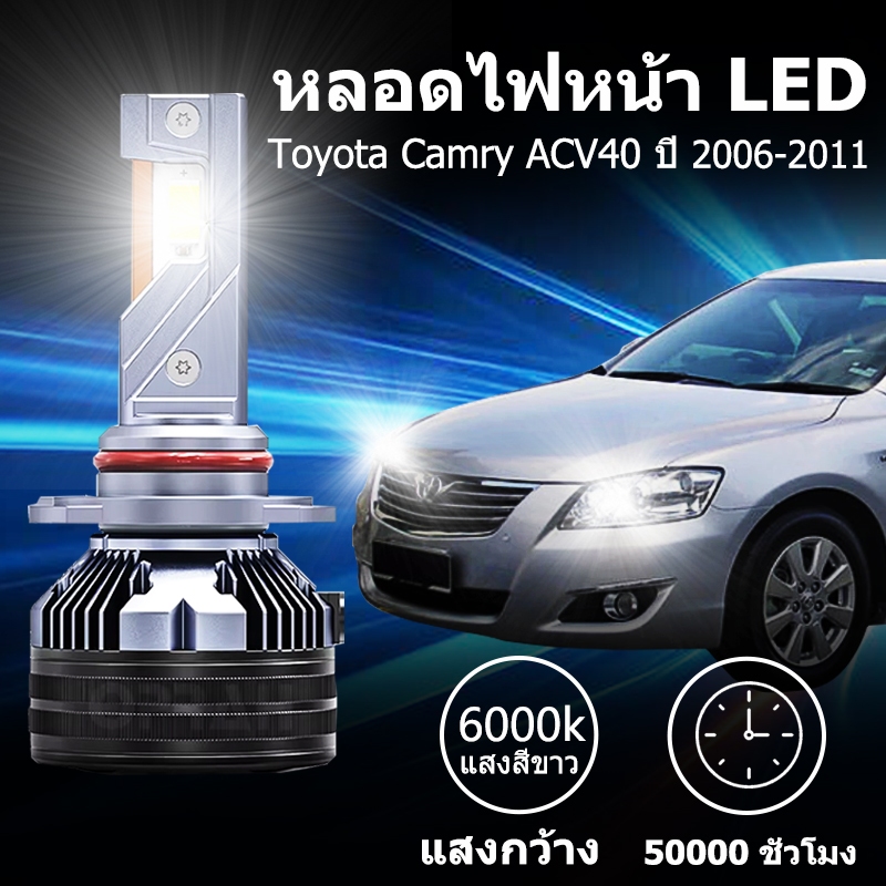 หลอดไฟหน้า LED ขั้วตรงรุ่น Toyota Camry ACV40 ปี 2006-2011 แสงขาว มีพัดลมในตัว ราคาต่อ 1 คู่ พร้อมส่